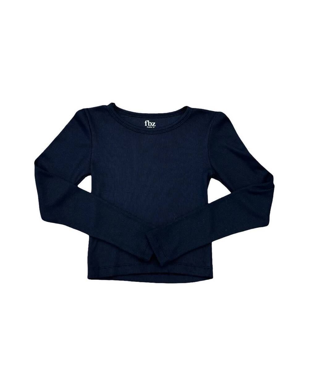 NEW FLOWERS BY ZOE girls solid ribbed long sleeve tee in navy
